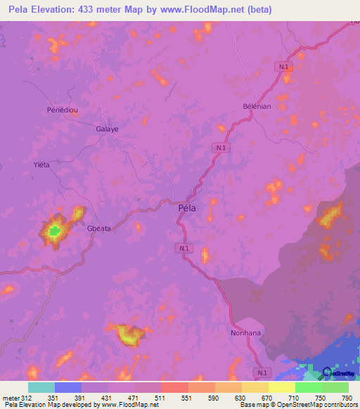 Pela,Guinea Elevation Map