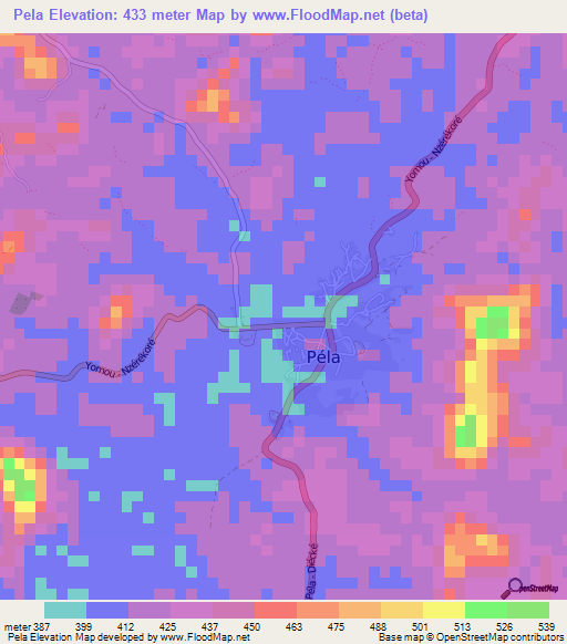 Pela,Guinea Elevation Map