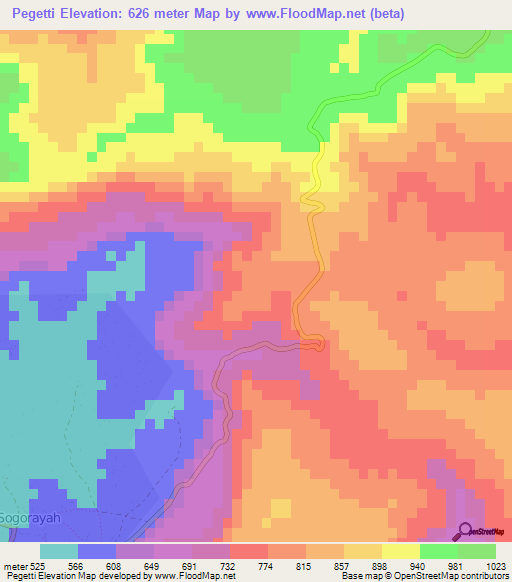 Pegetti,Guinea Elevation Map