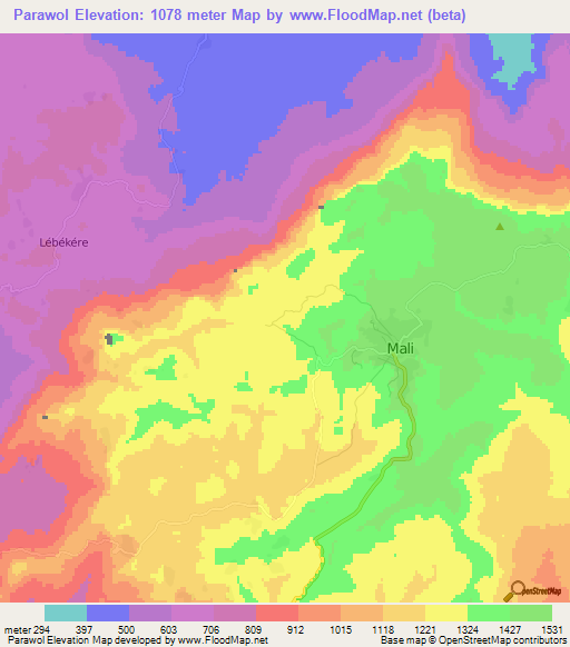 Parawol,Guinea Elevation Map