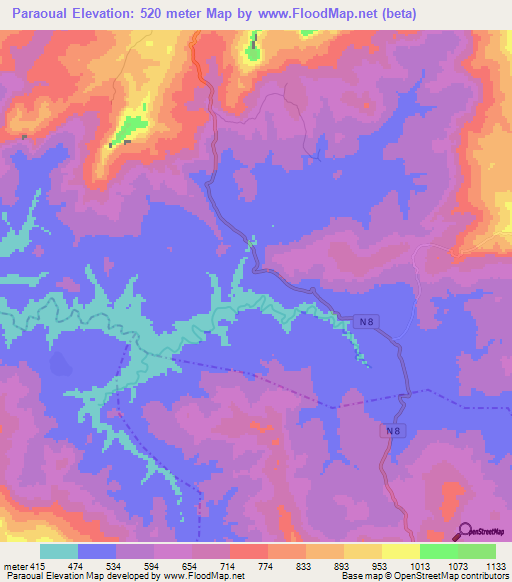 Paraoual,Guinea Elevation Map