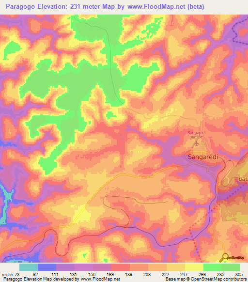 Paragogo,Guinea Elevation Map