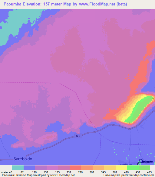 Paoumka,Guinea Elevation Map