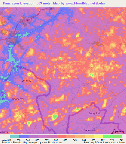 Panziazou,Guinea Elevation Map