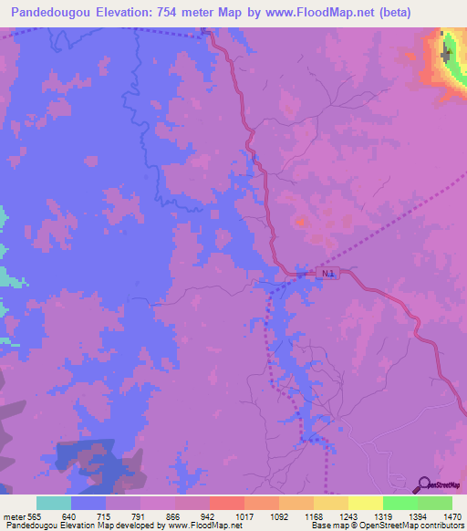 Pandedougou,Guinea Elevation Map