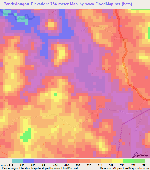 Pandedougou,Guinea Elevation Map