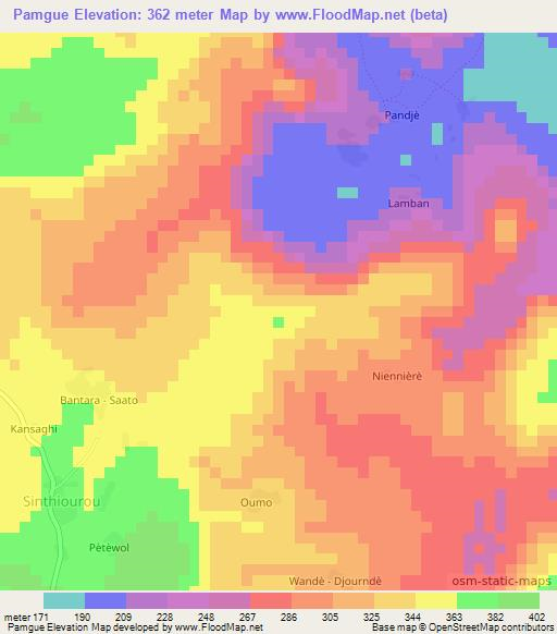 Pamgue,Guinea Elevation Map