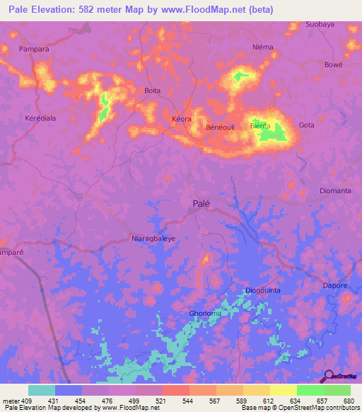 Pale,Guinea Elevation Map