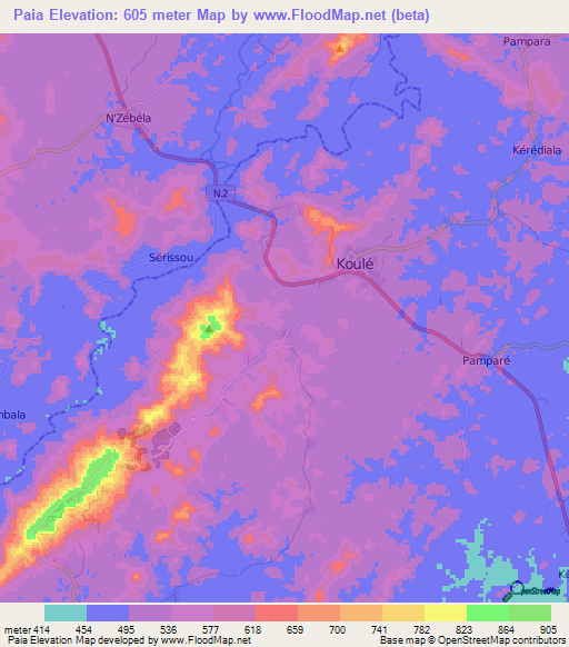 Paia,Guinea Elevation Map