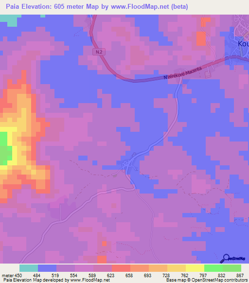 Paia,Guinea Elevation Map