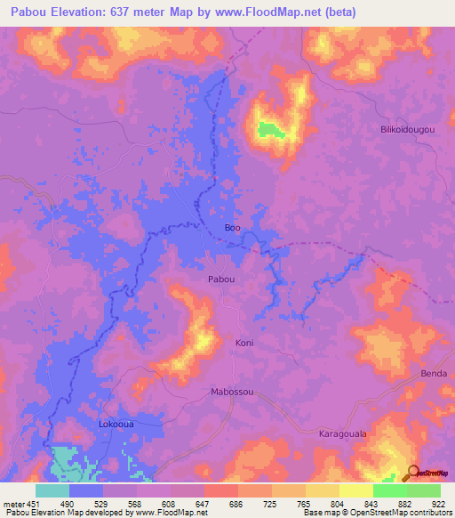 Pabou,Guinea Elevation Map