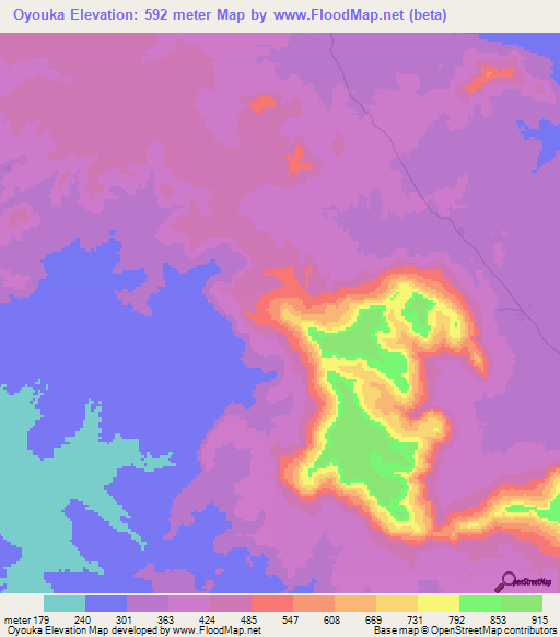 Oyouka,Guinea Elevation Map