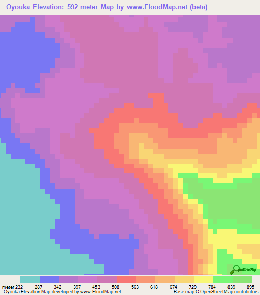 Oyouka,Guinea Elevation Map