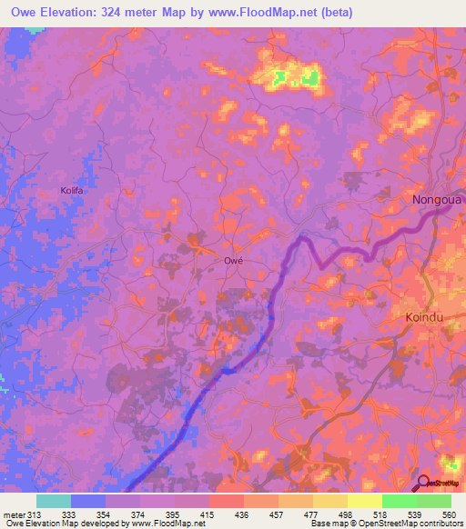 Owe,Guinea Elevation Map