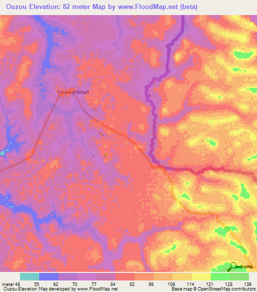 Ouzou,Guinea Elevation Map