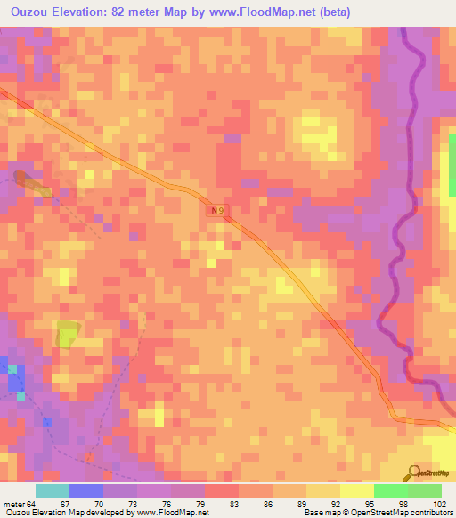 Ouzou,Guinea Elevation Map