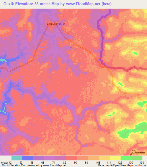 Ouzik,Guinea Elevation Map