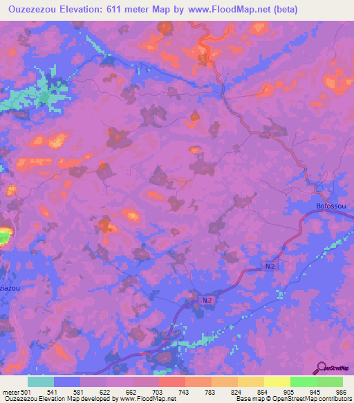 Ouzezezou,Guinea Elevation Map