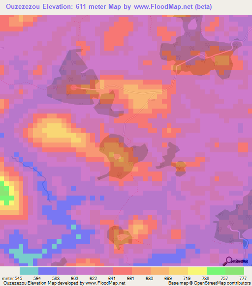 Ouzezezou,Guinea Elevation Map