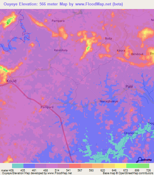 Ouyeye,Guinea Elevation Map