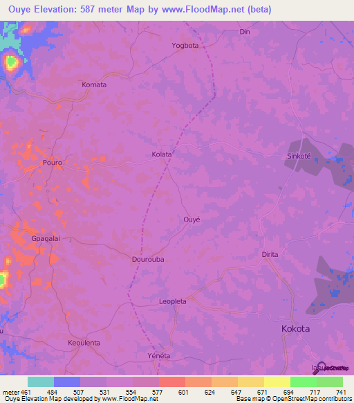 Ouye,Guinea Elevation Map