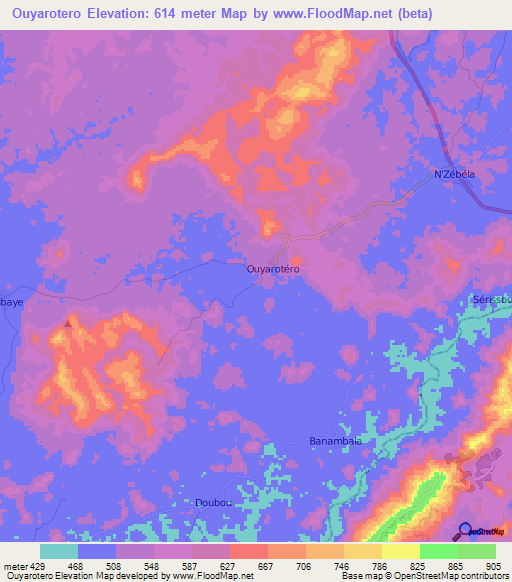 Ouyarotero,Guinea Elevation Map