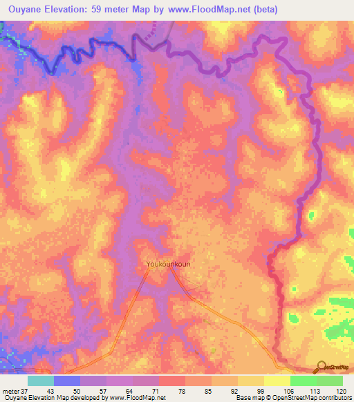 Ouyane,Guinea Elevation Map