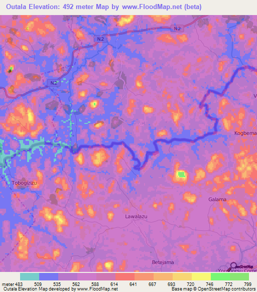 Outala,Guinea Elevation Map