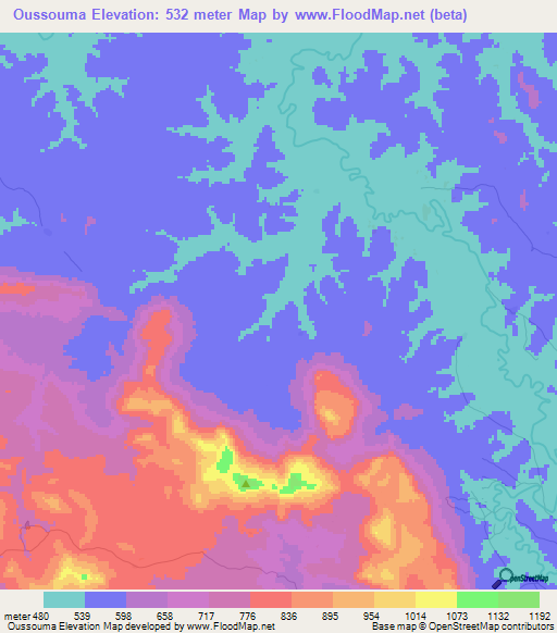 Oussouma,Guinea Elevation Map