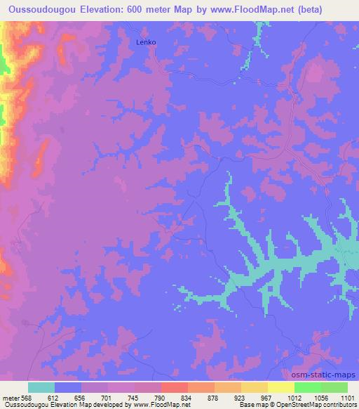 Oussoudougou,Guinea Elevation Map