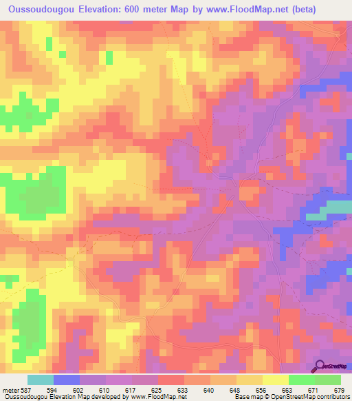 Oussoudougou,Guinea Elevation Map