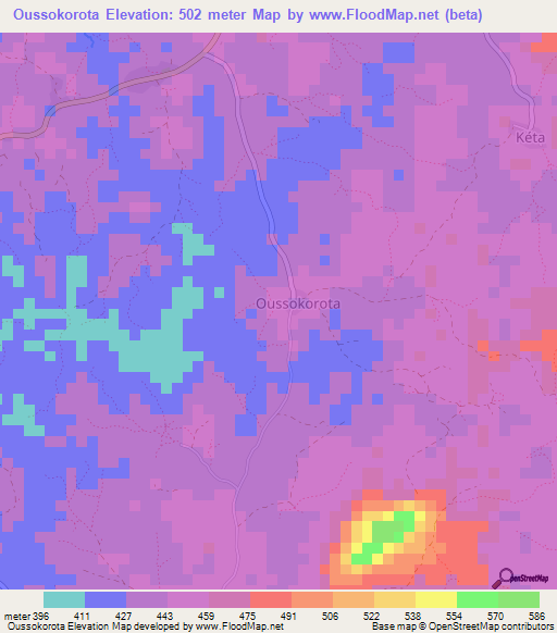 Oussokorota,Guinea Elevation Map