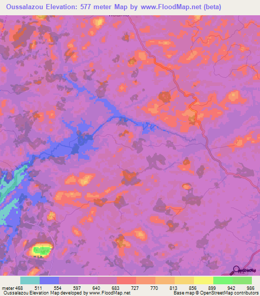 Oussalazou,Guinea Elevation Map