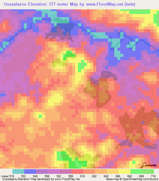 Oussalazou,Guinea Elevation Map