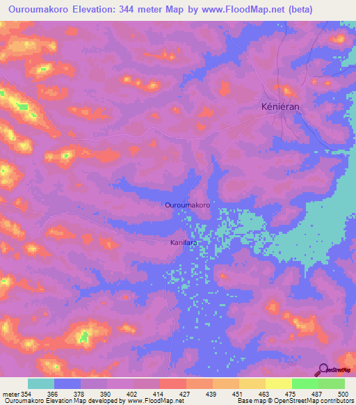 Ouroumakoro,Guinea Elevation Map