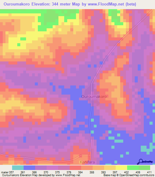 Ouroumakoro,Guinea Elevation Map