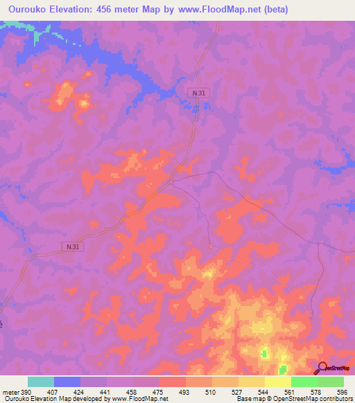 Ourouko,Guinea Elevation Map