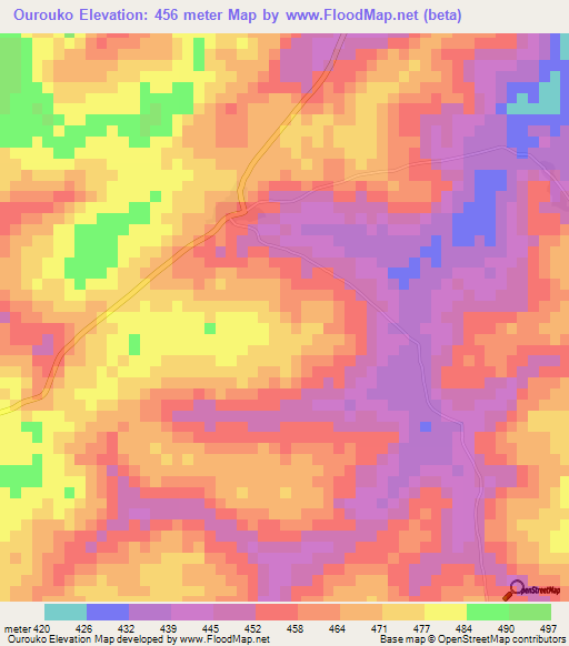 Ourouko,Guinea Elevation Map