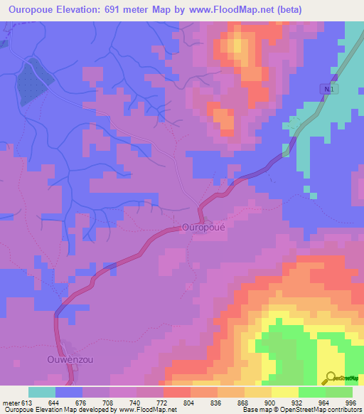 Ouropoue,Guinea Elevation Map