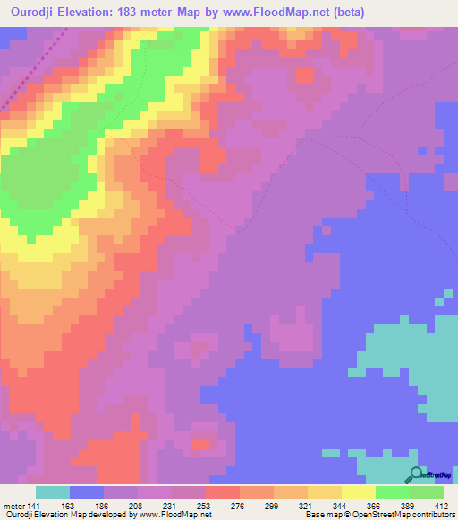 Ourodji,Guinea Elevation Map