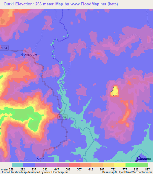 Ourki,Guinea Elevation Map