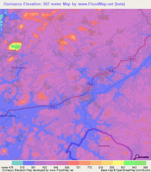 Ourirazou,Guinea Elevation Map