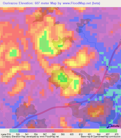 Ourirazou,Guinea Elevation Map