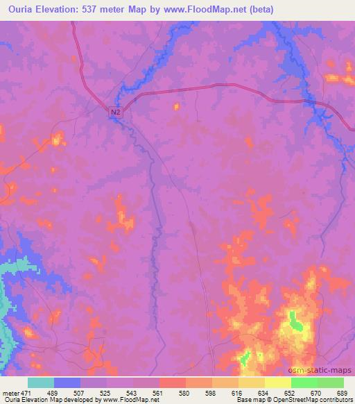 Ouria,Guinea Elevation Map