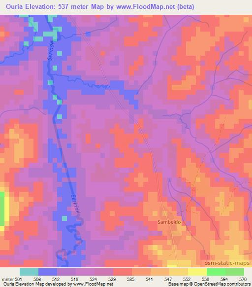 Ouria,Guinea Elevation Map