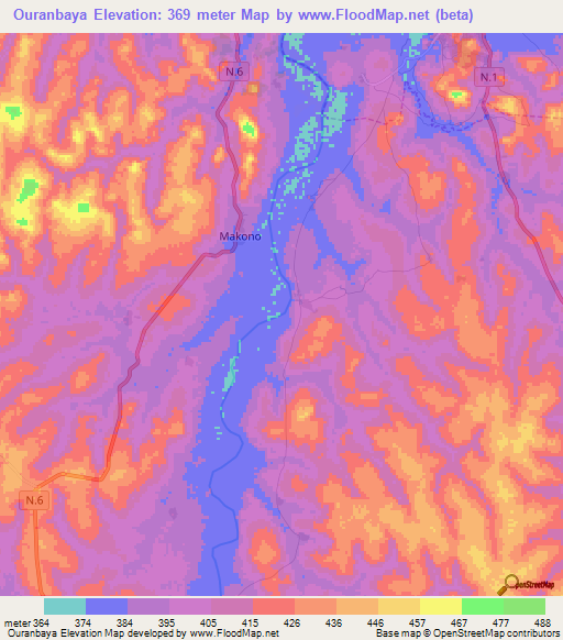 Ouranbaya,Guinea Elevation Map