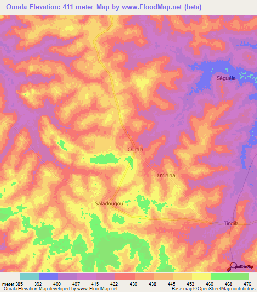 Ourala,Guinea Elevation Map