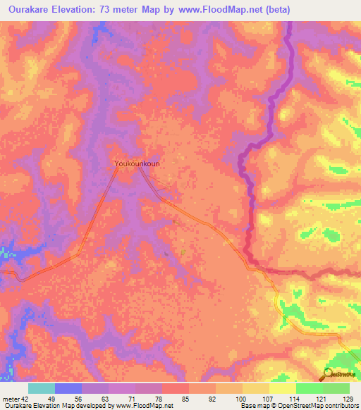 Ourakare,Guinea Elevation Map