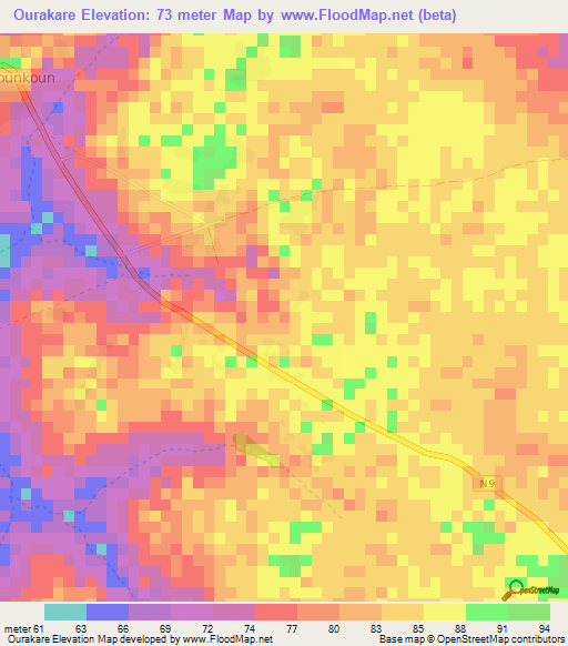 Ourakare,Guinea Elevation Map