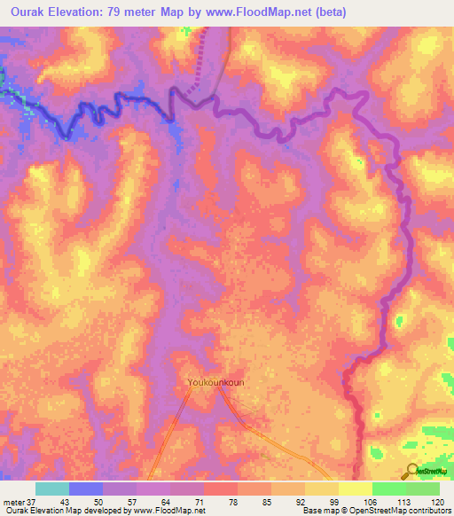 Ourak,Guinea Elevation Map